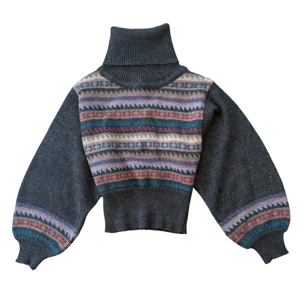 Sears Jr Bazaar Fair Isle Turtleneck Sweater Nordic Boho Balloon Sleeve S Multi